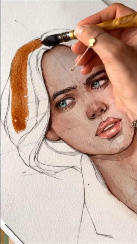 Aesthetic Face Photography, How To Paint Hair In Watercolor, Watercolor Woman Painting, Creative Watercolor Portraits, Watercolor Vs Acrylic, Watercolor Art Figures, Sketch Face Ideas, Faces Watercolor Painting, Watercolour Portrait Painting