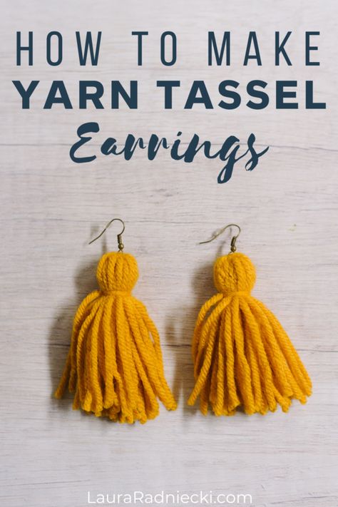 Tassle Earrings Diy, Tassel Earrings Tutorial, Diy Yarn Earrings, Tassel Earrings Diy, Yarn Tassel Earrings, No Sew Gnome, Diy Tassel Necklace, Yarn Earrings, Diy Tassels