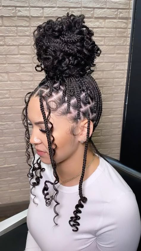 💖 Here are 5 cute & quick styles for your knotless bob. #knotlessbraids #houstonknotlessbraids #knotlessbraidshouston #houstonhair… | Instagram Up Do Hairstyles With Braids, Cute Short Hair Styles Braids, Nature Braids Black Hair, Boho Bob Knotless Braids Styles, Bob Boho Knotless Braids Hairstyles, Short Boho Knotless Braids Styles, Styles For Short Boho Knotless Braids, Short Curl Braid Hairstyles, Short Boho Knotless Braids Hairstyles