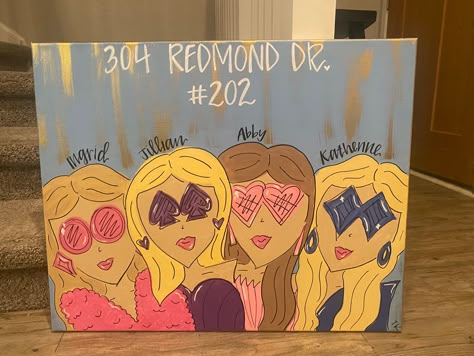 Roommate Canvas Painting, Cute College Canvas Paintings, Roommate Door Decorations, College Apartment Door Signs, College House Paintings, Roommate Painting Ideas, Dorm Room Canvas Painting Ideas, Roommate Signs, Roommate Decor Ideas