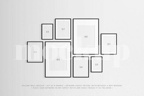 Gallery Wall Frame Mockup | Set of 8 by DESIGN BY nube on @creativemarket Photo Frame Arrangement On Wall, Photo Gallery Wall Layout, Photo Arrangements On Wall, Picture Frame Layout, Gallery Wall Template, Minimalist Gallery Wall, Gallery Wall Mockup, Picture Gallery Wall, Frame Layout