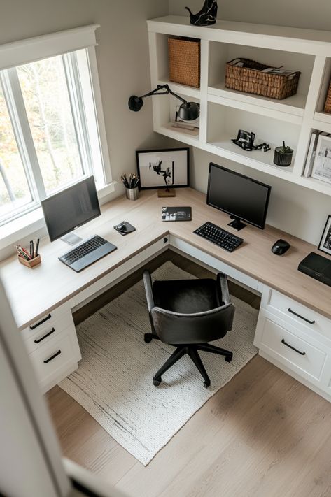 L Shaped Desk Layout Modern Executive Desk L Shape, Island Desk Office, L Shaped Work Desk, L Desk With Shelves, Office With T Shaped Desk, L Shape Desk With Hutch, Corner Desk And Shelves, Small Office With Corner Desk, Office L Desk Layout