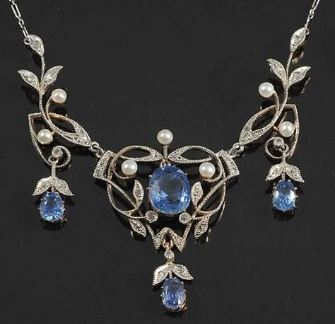 Necklace C, Edwardian Jewelry, Filigree Necklaces, Diamond Necklaces, Blue Stones, Art Nouveau Jewelry, Antique Necklace, Ruby Jewelry, Victorian Jewelry