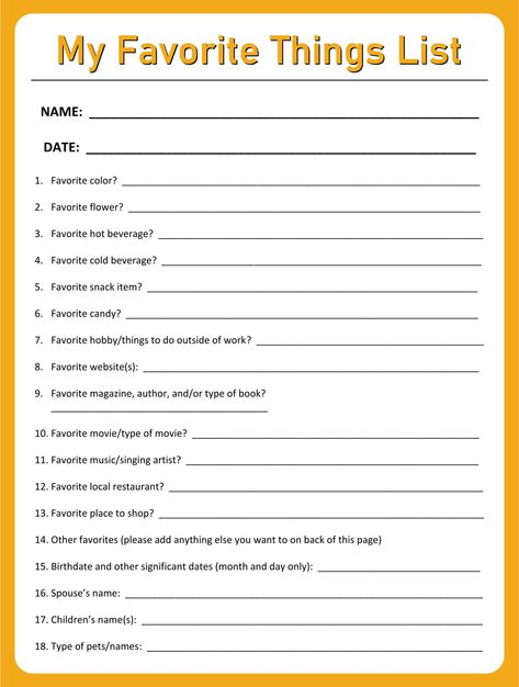 My Favorite Things List Questions Fun Questionnaire For Friends, Questions Favorite Things, What My Favorite Questions, Name Your Favorite Questions, What Is My Favorite Questions, Getting To Know You Worksheet For Adults, What Is Your Favourite Question, Favourite Things Questionnaire, His Favorite Things List