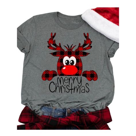 SySea - Women's Fashion Short Sleeve Buffalo Plaid Reindeer Merry Christmas Print Casual Holiday Top T-shirt - Walmart.com - Walmart.com Christmas Shirts Vinyl, Shirt Walmart, Christmas Shirt Ideas, Shirt Decals, Cricut Help, Shirts Vinyl, Holiday Graphics, Christmas Tee Shirts, Christmas T Shirt Design