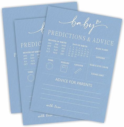 Amazon.com: Minimalism Predictions & Advice Baby Shower Game Kit - Blue Calligraphy - 30 Double-Sided Fill In Game Cards For Baby Shower, Gender Reveal Party Favor, Decorations & Supplies - B02 : Home & Kitchen Blue Calligraphy, Gender Reveal Party Favors, Baby Prediction, Funny Game, Fall Bridal Shower, Blue Baby Shower, Baby Shower Signs, Baby Shower Game, Game Cards