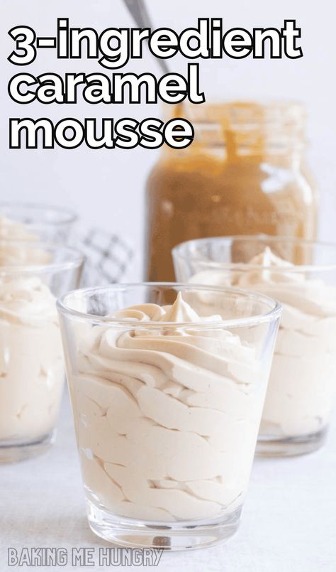 Easy Caramel Mousse Recipe with 3 Ingredients Salted Caramel Mouse, Salted Caramel Mousse Recipes, Caramel Mousse Cake Filling, Easy Moose Recipe, Easy Mousse Recipes 3 Ingredients, Caramel Mousse Recipe, 3 Ingredient Mousse, Cream Cheese Mouse, Creamy Caramel Recipe