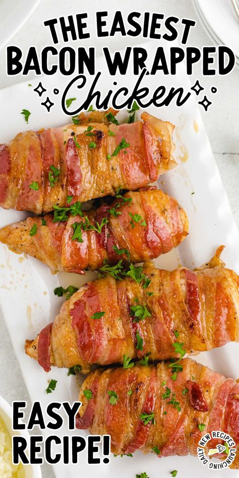 Baked Bacon Wrapped Chicken, Chicken Bacon Recipes, Delicious Entrees, Maple Syrup Glaze, Bacon Wrapped Chicken Breast, Recipe Crockpot, Chicken Bacon Ranch Casserole, Bacon Chicken, Homemade Goodies