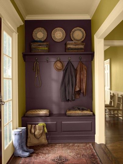 Dishfunctional Designs: Color Palette: Deep Purple, Blackberry, and Aubergine Apartment Entryway, Purple Bedroom, Purple Rooms, Paint Colors Benjamin Moore, Benjamin Moore Paint, Purple Walls, Vintage Wine, Front Doors, Benjamin Moore