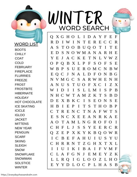 Free Printable Winter Word Searches For Kids Winter Wordsearch Free Printable, Winter Word Scramble Free Printable, Winter Themed Worksheets, Winter Word Search Free Printable Kids, Christmas Word Search Free Printable For Kids, Holiday Word Search Printable, Christmas Wordsearch Free Printable, Winter School Age Activities, Word Search For Grade 1