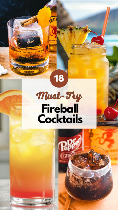 Fireball Cocktails Fire Alcohol Drinks, Best Fireball Drinks, Fireball And Root Beer, Fireball Food Recipes, Fireball And Coke Drink Recipes, Drinks Alcohol Recipes Fireball, Mixed Drinks With Fireball Whiskey, Western Alcoholic Drinks, Mini Liquor Bottle Mixed Drinks