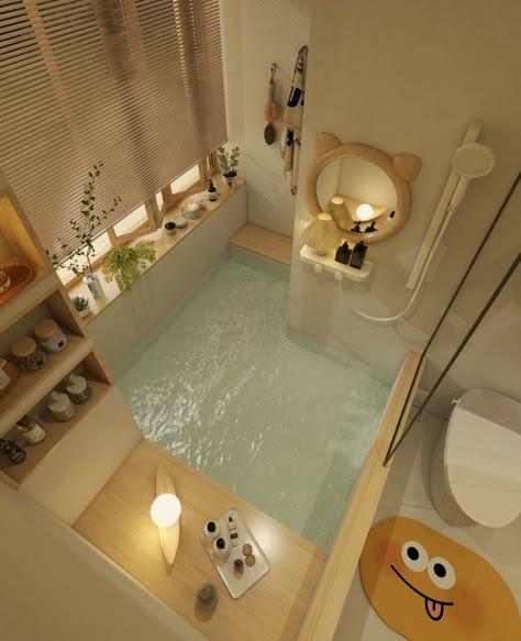 Cute Apartment Layout, Douyin House, Korean Bathroom Aesthetic, Aesthetic Apartment Bathroom, Cozy Bathroom Aesthetic, Korean Bathroom, Aesthetic Toilet, Reka Bentuk Bilik Tidur, Bathroom Cute