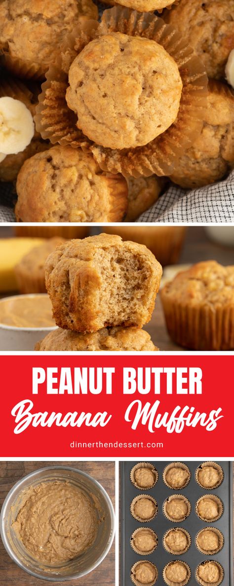 Peanut Butter Banana Muffins are tender and flavorful with the perfect blend of mashed bananas, honey, creamy peanut butter, and cinnamon. Mashed Banana Recipes, Banana Nut Bread Muffins, Banana Peanut Butter Muffins, Banana And Peanut Butter, Slow Cooker Appetizers, Peanut Butter Muffins, Banana Oatmeal Muffins, Peanut Butter Banana Muffins, Banana Muffin Recipe