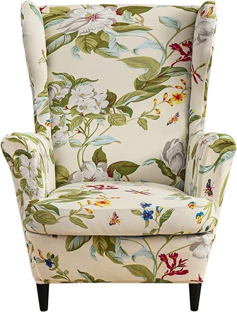 Floral Sofas, Wing Chair Upholstery, Wingback Rocking Chair, Cottagecore Bedroom Ideas, Wingback Chair Slipcovers, Floral Armchair, Wingback Chair Covers, Ercol Chair, Washable Sofa Covers