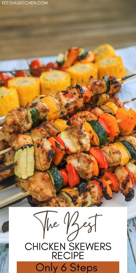 Chicken And Beef Skewers, Chicken Mushroom Skewers, Chicken And Veggie Skewers Grilled, Grill Chicken Kabob Recipes, Scewers Appetizers Easy Chicken, Grilled Chicken Kebabs Skewers, Chicken Brochettes Skewer Recipes, Chicken Thigh Skewers Kebab Recipes, Chicken And Shrimp Skewers