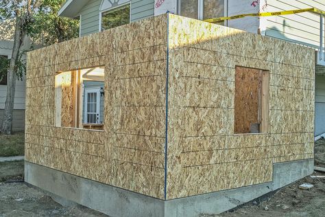 Foundation and first floor of home addition framed and covered with OSB Kitchen Bump Out Addition, Small House Additions, Kitchen Addition Ideas, Kitchen Bump Out, Destiny Fulfilled, Bump Out Addition, Room Addition Ideas, Addition To House, Dining Room Addition