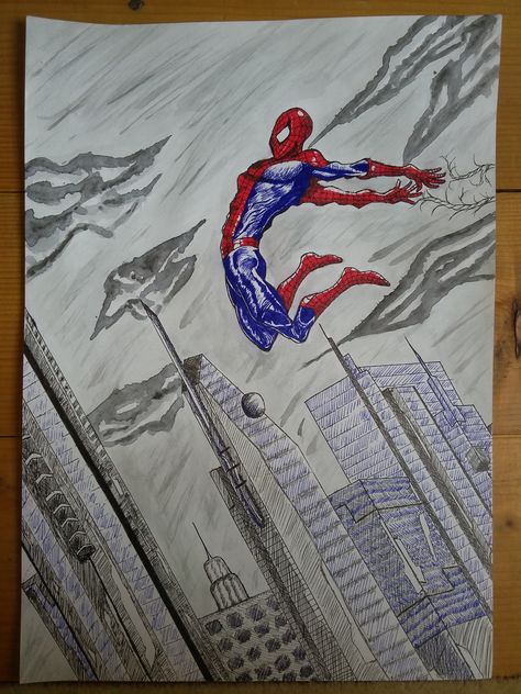 Spider Man Drawing, Black Pen Drawing, Hard Drawings, Man Drawing, Spiderman Art Sketch, Pointed Pen, Spiderman Art, Art Sketch, Pen Drawing