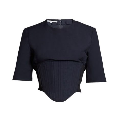 Stella McCartney Round-neck corset-panel top (€510) ❤ liked on Polyvore featuring tops, navy, navy blue corset top, navy top, stella mccartney, corset tops and stella mccartney top Navy Blue Corset, Blue Corset Top, Shirts Crop Tops, Neck Corset, Shirts Crop, Corset Shirt, Blue Corset, Blue Crop Top, Blue Crop Tops