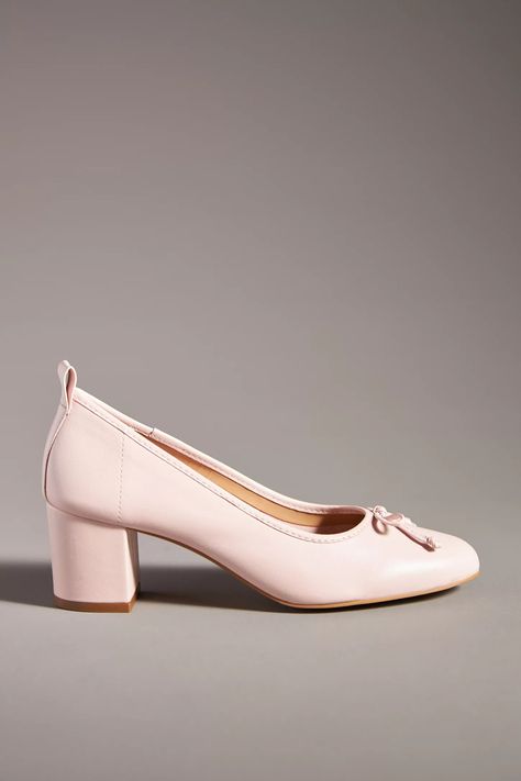 Maeve Heeled Ballet Pumps | Anthropologie Fall Boots Outfit, Ballet Heels, Feminine Shoes, Heels Aesthetic, Work Shoes Women, Classic Style Outfits, Pink Pumps, Nude Pumps, Shoes Heels Wedges