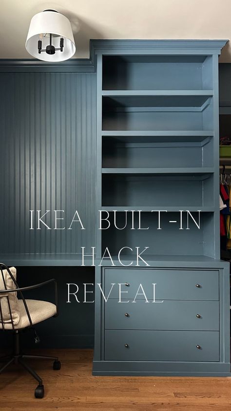 Elisa Mastrocolla | Comment “Link” to get everything you need to complete a project like this. Finally!! I have finished my son’s Ikea Built-in desk hack and… | Instagram Ikea Drawer Built In, Ikea Craft Closet Hack, Ikea Dresser And Bookcase Hack, Built In Bookshelves With Drawers, Ikea Built In Home Office, Bookcase Desk Built In, Tv Desk Built In, Ikea Hacks Office Storage, Ikea Hack Built In Desk And Shelves