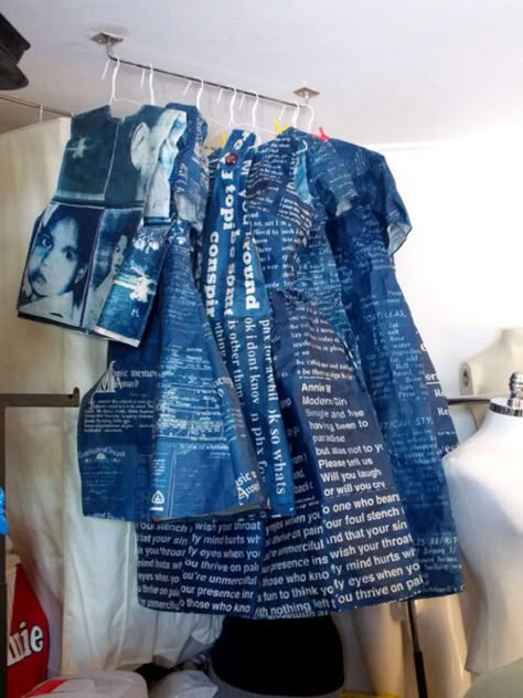 Cyanotype Skirt, Cyanotype On Clothing, Cyanotype Clothing Diy, Cynotype Artists, Cyanotype Clothing, Quilted Clothes, Denim Projects, Experimental Photography, Recycle Clothes