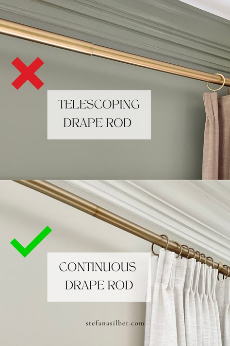 Curtains On Long Wall Of Windows, Extra Long Window Curtain Rods, Curtains Across Multiple Windows, Diy Extra Long Curtains, Diy Curtain Rods For Large Windows, One Long Curtain Rod Over Two Windows, Curtain System Ideas, Curtain And Drapes, Ceiling Rod Curtain