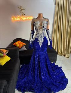 Royal Blue Ball Gown Dress, Royal Vlue Dress, Rare Prom Dresses Beautiful, Prom Dress Applique, Prom Dresses African Print, Royal Prom Dresses, Royal Blue Reception Dress, Royal Blue Wedding Dress The Bride, Prom Dresses 2024 Black Women