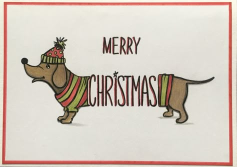 Two Jays Sausage Dog stamp - Lynne Lee Two Jays Stamped Cards, Cute Dog Christmas Card, Christmas Themed Drawing Ideas, Sausage Dog Christmas Cards, Horse Christmas Cards Handmade, Dragon Christmas Card, Christmas Card Ideas Drawing, Homemade Christmas Cards Ideas Creative, Christmas Animals Illustration