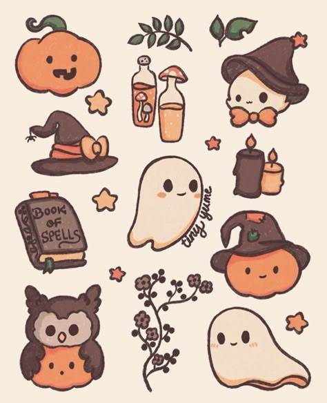 Cute Halloween Drawings, Autumn Doodles, Helloween Wallpaper, Fall Drawings, Zestaw Ikon, Halloween Wallpaper Cute, Cute Easy Doodles, Autumn Stickers, Halloween Drawings