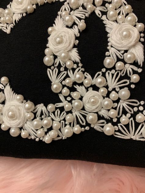 Pearl Motifs Embroidery, Pearl Beads Embroidery, White Beads Embroidery, Bead Hand Embroidery, Pearl Flower Embroidery, Dress Hand Embroidery Designs, Hand Embroidery Dress Hand Embroidery Dress Design, Pearl Pattern Design, Pearls Embroidery Designs