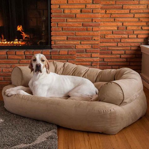 Snoozer Pet Products Luxury Overstuffed Dog & Cat Sofa, Buckskin, X-Large - Chewy.com Dog Couch Cover, Pillow Measurements, Dog Beds For Large Dogs, Big Dog Beds, Small Holding, Dog Couch Bed, Large Dog Bed, Puppy Room, Apartment Dogs