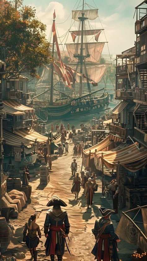 Tortuga Pirates Of The Caribbean, Pirates Of The Caribbean Ships, Pirate Island Aesthetic, Fantasy Pirate Aesthetic, Pirate Ship Aesthetic, Dark Pirate Aesthetic, Pirate Fantasy Art, Fantasy Pirate Ship, Pirate Port