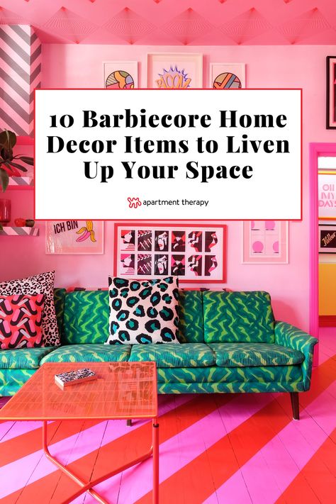 Decorate your home like a life-sized Dreamhouse with these fun finds inspired by Barbie and her world. Barbiecore Home Decor, Barbie Home Office, Barbie Home Aesthetic, Barbie Office Decor, Barbie Office, Barbie Dream House Living Room, Barbie Airbnb, Barbie Home Decor, Barbie Decor