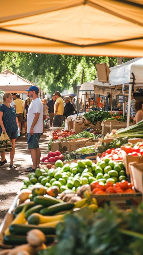 Bustling Farmers Market: Shoppers interact amidst vibrant stalls laden with fresh produce at a sunny local farmers market. #market #vegetables #fruits #shopping #summer #aiart #aiphoto #stockcake ⬇️ Download and 📝 Prompt 👉 https://ayr.app/l/s4ey Local Market Aesthetic, Paris Locations, Farmers Market Aesthetic, Farmers Market Shopping, Market Photography, August Aesthetic, 2025 Manifestation, Blender Scene, Community House