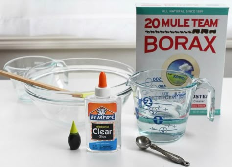 Easy Homemade Slime with Borax and Glue ⋆ Savvy Saving Couple Making Slime With Borax And Glue, Borax Activator Recipe, Make Slime With Borax And Glue, Clear Slime Recipe With Borax And Glue, Slime Recipe Easy Borax And Glue, Slime Borax Recipe, Fluffy Slime Recipe With Borax Easy, How To Make Slime With Clear Glue, Borax Slime Recipe Easy