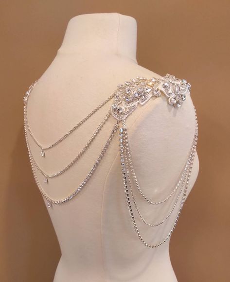 Bridal Shoulder Necklace, Shoulder Jewelry Body Jewellery, Manga Jewelry, Shoulder Chain Jewelry, Statement Necklace Wedding, Bridal Capelet, Shoulder Jewelry, Silver Statement Necklace, Shoulder Necklace