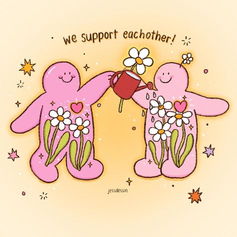 💗We support each other!💐 #Monday #supporteachother #worktogether #personaldevelopment #inspiration #jessdessin #MrBubbles #fenbobo #artworks Supporting Your Friends Quotes, Positive Quotes Friendship, How To Comfort A Friend, Higher Self Aesthetic, Quotes For Morning, Supportive Friends Quotes, Work Encouragement, Positive Pictures, Mr Bubbles