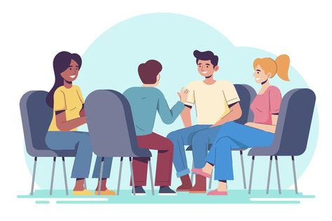 Group therapy illustration concept | Free Vector #Freepik #freevector The Marrow Thieves, Online Psychologist, Group Interview, English Speaking Skills, Desain Editorial, Knowledge Management, Speaking Activities, Focus Group, Social Media Marketing Agency