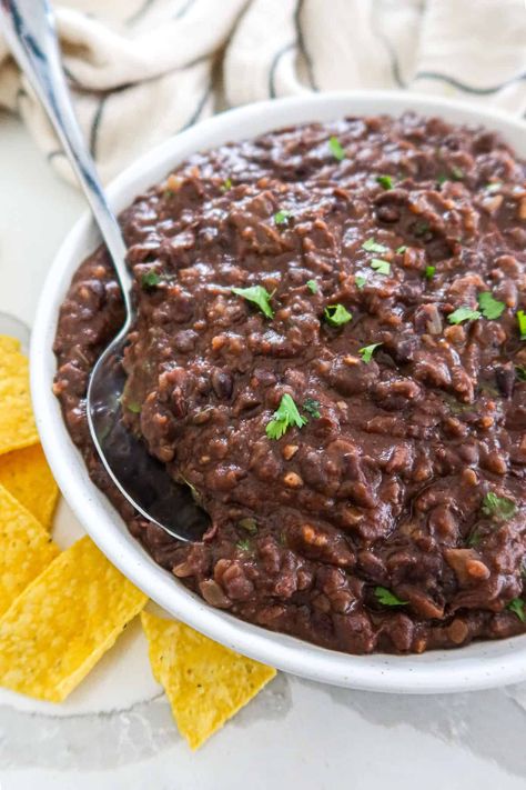 Refried Beans With Black Beans, Black Bean Refried Beans Recipes, Black Beans Mexican Style, Refried Beans Recipe Canned Black Beans, Costa Rican Black Beans, Refried Black Beans From Can, Refried Black Bean Dip, Recipes With Black Beans, Refried Black Beans Recipe