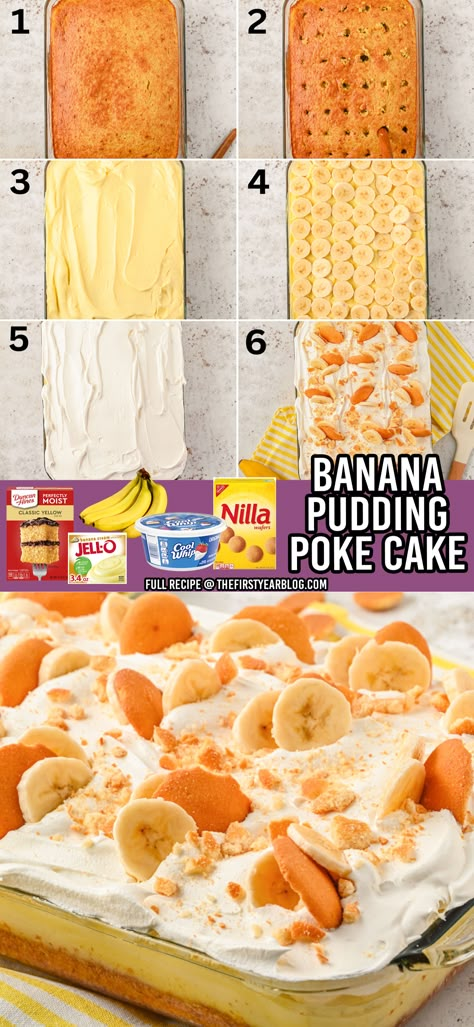 Banana Pudding Poke Cake pin with overlay text Bannan A Pudding Cake, Banana Pudding Cake Recipe Easy, Easy Banana Pudding Cake Recipe, Banana Pudding With Cake, Banana Pudding Birthday Cake, Banana Pudding Poke Cake Easy, Easy Banana Pudding Cake, Banana Poke Cake Recipe, Bannan A Pudding Recipes