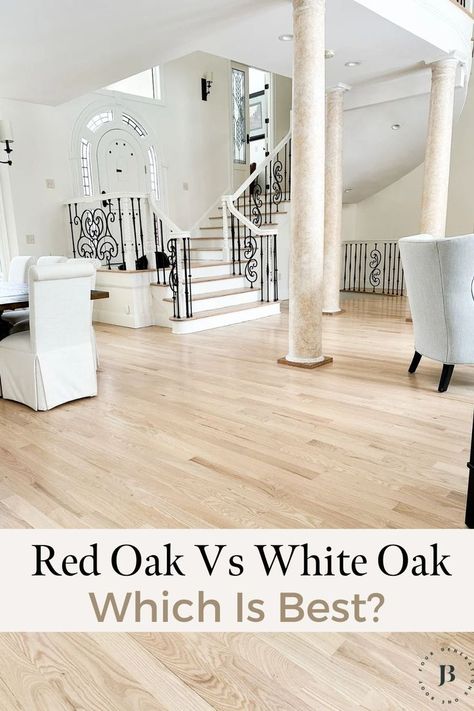 red oak vs white oak flooring Flooring Ideas Farmhouse Style, Nordic Seal On Red Oak, White Oak Floors Living Room, Trending Flooring, Oak Flooring Ideas, Oak Floor Living Room, Red Oak Wood Floors, Hardwood Floor Stain Colors, Red Oak Flooring