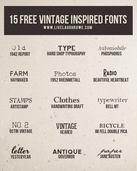 If you love free fonts, then you'll want to check out these 15 free vintage inspired fonts! Who doesn't love a vintage font? livelaughrowe.com Vintage Font Pairing, Free Vintage Fonts, Farm Font, Farm Fonts, Calligraphy Strokes, Font Tato, Practice Calligraphy, Apple Ideas, Font Love