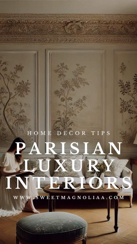 Dreaming of timeless elegance for your home? Step into the world of Parisian luxury interiors, where ornate moldings, soft neutral tones, and herringbone wood floors create an effortlessly chic atmosphere. Discover how to infuse your space with classic French charm, blending antique sophistication with modern grace. Explore all the essential design elements to elevate your home to a new level of sophistication! 🖤 #ParisianStyle #HomeDecorTips #FrenchInteriors #LuxuryHomeDecor #LuxuryHome Small Bedroom Parisian, Modern Provence Interior Design, Beautiful Paris Apartment, Parisian Chic Style Interior, French Condo Interior Design, Chateux Interior Modern, Modern French Home Interior, French Hotel Aesthetic, Parisian Home Aesthetic