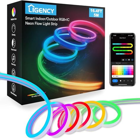 Amazon.com: Ligency Smart Neon Rope Light, 16.4 FT Flexible LED Strip Lights work with Alexa Google Assistant, RGB-IC Color Changing Silicone Flex Strip Lighting Waterproof for Indoor Outdoor : Tools & Home Improvement Neon Rope Light, Neon Rope, Flexible Led Strip Lights, Eid Al-adha, Led Rope Lights, Led Rope, Rgb Led Strip Lights, Patio Kitchen, Led Light Strip