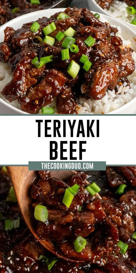 Tender strips of beef are quickly cooked and coated in a sweet and savory homemade teriyaki sauce, creating Teriyaki Beef that's as healthy as it is easy to prepare. Serve it over a bed of rice and veggies for a simple, satisfying dinner that'll have everyone asking for seconds! Bestie Recipes, Teriyaki Rice, Beef Teriyaki, Rice And Veggies, Teriyaki Recipe, Teriyaki Beef, Rib Recipe, Asian Beef, Beef Strips