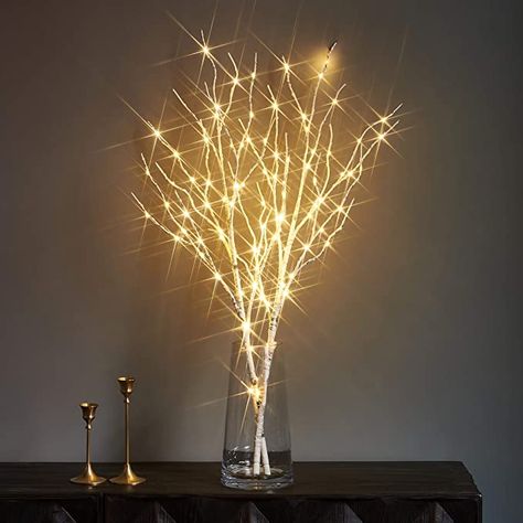 Amazon.com : LITBLOOM Lighted White Twig Branches with Timer Battery Operated Tree Branch with Warm White Lights for Holiday and Party Decoration 32IN 100 LED Waterproof : Home Improvement Artificial Tree Branches, Wedding Decor Vases, Twig Lights, White Branches, Warm White Lights, Twig Branch, Lighted Branches, Table Centerpiece Decorations, Birch Branches