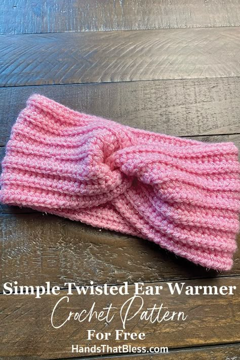 You are going to love making this easy ear warmer crochet pattern, and you get to learn how to twist it, giving your headband a... Crochet Ear Band, Ear Warmer Headband Crochet, Crochet Ear Warmer Pattern Free, Easy Ear Warmer Crochet Pattern Free, Headband Ear Warmer, Free Ear Warmer Crochet Pattern, Knitted Ear Warmers Free Pattern, Free Crochet Patterns Using Cotton Yarn, Crocheted Ear Warmers Free Pattern