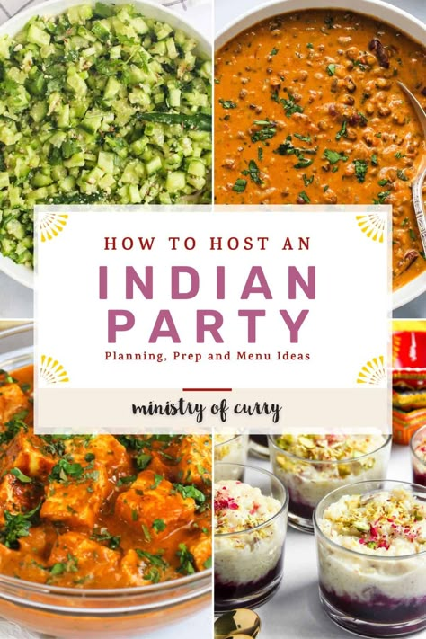 Food Ideas For Guests, Indian Fusion Party Food, Indian Party Finger Food, Indian Veg Dinner Party Menu Ideas, Indian Food Buffet Ideas, Hosting Indian Dinner Party, Diwali Meal Ideas, Potluck Indian Recipes, Easy Indian Party Food