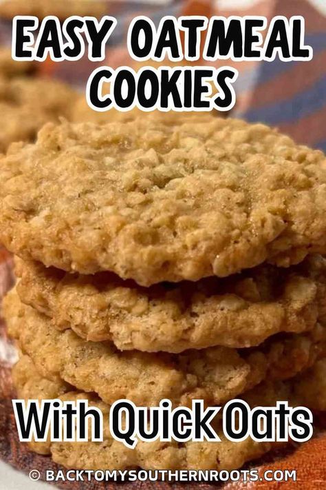 Easy oatmeal cookies with quick oats are a sweet treat. The chewy cookie dough is baked in the oven and made with Quaker Oats for an old fashioned dessert. Oatmeal Cookies Made With Quick Oats, 1 Minute Oatmeal Recipes, Famous Oatmeal Cookies, Quick Oat Oatmeal Cookies, Recipes For Quick Oats, Quick And Easy Oatmeal Recipes, Home Made Cookies Recipe Easy Simple, Icing For Oatmeal Cookies, Easy Oatmeal Cookies With Quick Oats 4 Ingredients