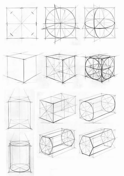 Perspective Art Exercises, Shape Drawing Exercises, Volume Art Drawings, Architecture Exercises, Pencil Drawing Techniques, Geometric Shapes Drawing, Colour Pencil Drawing, Basic Sketching, Colour Drawing